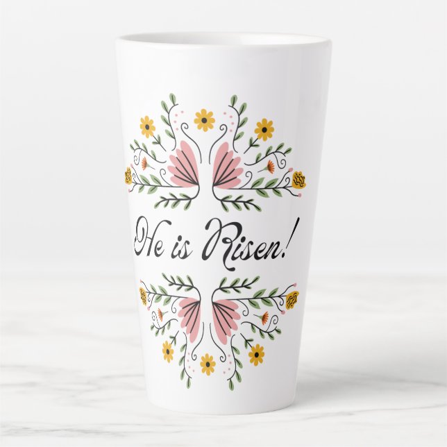 Caneca De Café Latte Ele é Risen Páscoa (Frente)
