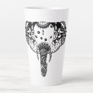 Caneca De Café Latte Elefante moderno de tangas preto e branco