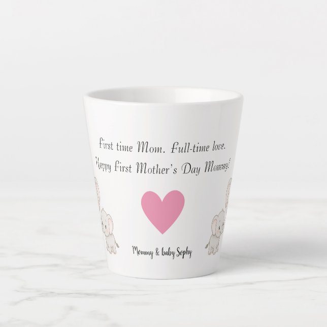 Caneca De Café Latte Elefante para bebê e mãe | Primeiro Dia da Mãe - (Frente)