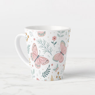 Caneca De Café Latte Elegância Botânica Jardim Pastel Borboleta Floral