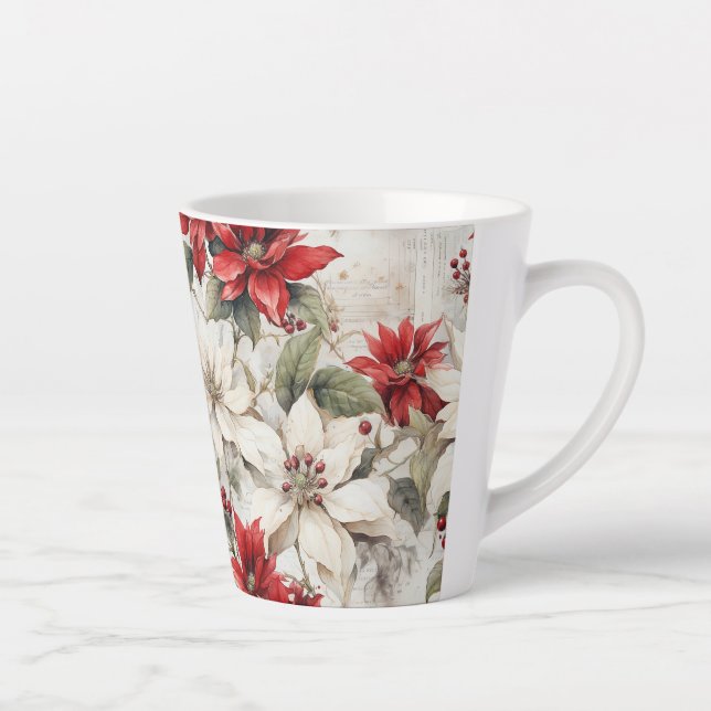 Caneca De Café Latte Elegância branca e Poinsettia Vermelha beijada em  (Direita)