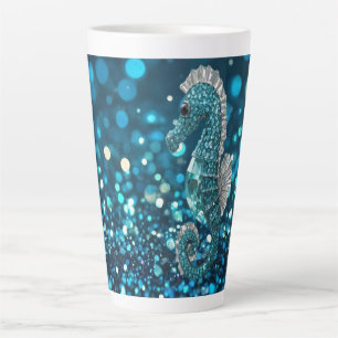 Caneca De Café Latte Elegância em Movimento: Aqua Seacavalo em Aqua Bok