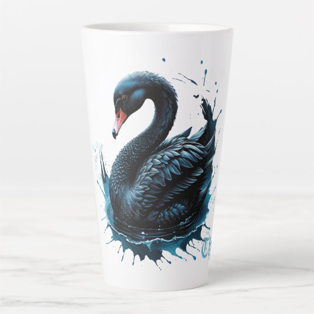 Caneca De Café Latte Elegância em movimento, o cisne negro, (Frente)