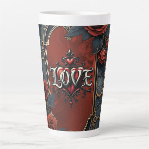 Caneca De Café Latte Elegância vintage steampunk rosas do amor em engre