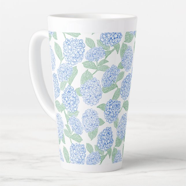 Caneca De Café Latte Elegant Blue Green Hydrangea Preppy (Ângulo esquerdo)