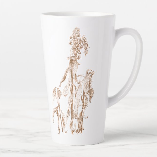Caneca De Café Latte Elegant Botanical Cozy Ink Art (Direita)