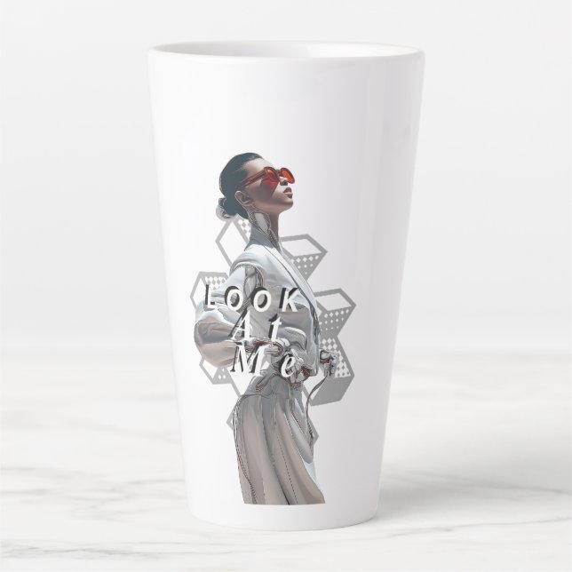 Caneca De Café Latte Elegant Cyborg in White Futurisistic Fashion (Frente)