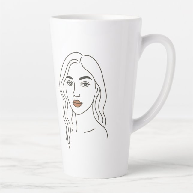 Caneca De Café Latte Elegant Female Line Art Portrait – Minimalist Face (Direita)