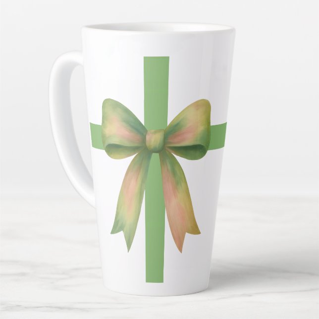 Caneca De Café Latte Elegant Gift Bow – Modern Christmas Design (Ângulo esquerdo)