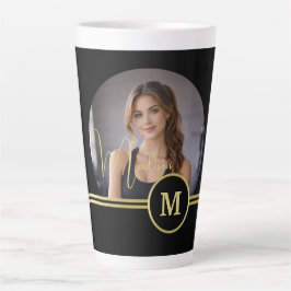 Caneca De Café Latte Elegant Gold Signature Monogram with Photo