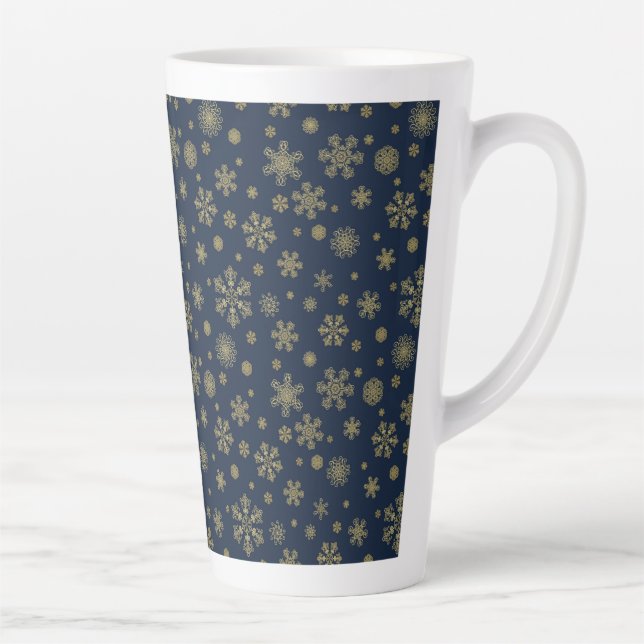 Caneca De Café Latte Elegant Gold Snowflake Winter Pattern (Direita)