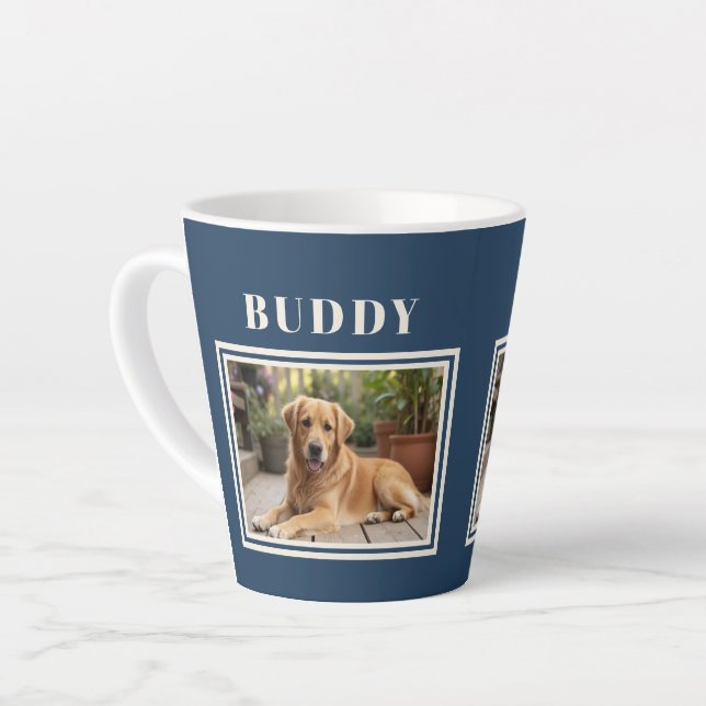 Caneca De Café Latte Elegant Navy Blue Dog Pet Photo  (Ângulo esquerdo)