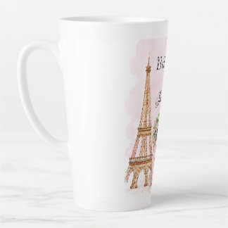 Caneca De Café Latte Elegant Pink Paris Eiffel Tower Large Latte Mug