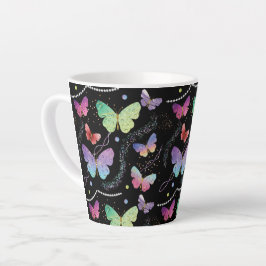Caneca De Café Latte Elegant Purple and Blue Bright Butterflies