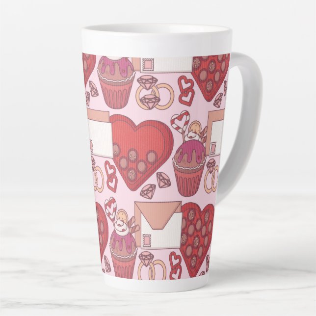 Caneca De Café Latte Elegant Red Heart Love Theme Valentine’s Day Gift (Ângulo direito)