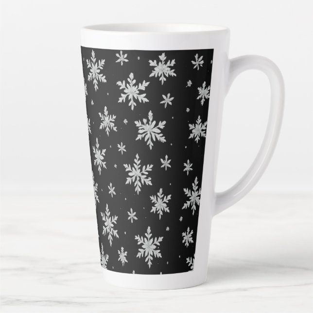 Caneca De Café Latte Elegant Silver Snowflake | Winter Holiday  (Direita)