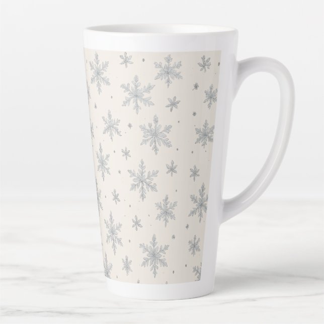 Caneca De Café Latte Elegant Silver Snowflake | Winter Holiday  (Direita)