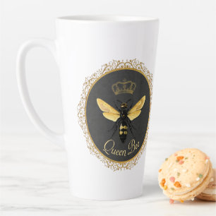 Caneca De Café Latte Elegante Abelha Rainha Cinza Dourado Amarelo Franc