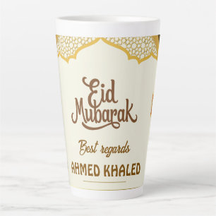 Caneca De Café Latte Elegante Arco de Ouro e Lanternas Eid Mubarak