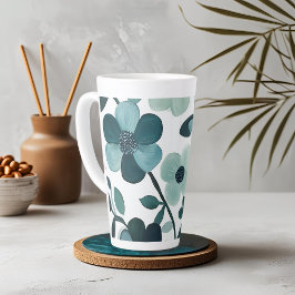 Caneca De Café Latte Elegante Blue Aqua Floral Patterno Mug Design