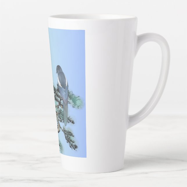 Caneca de Café Latte Elegante com Pássaro Pérola e (Direita)
