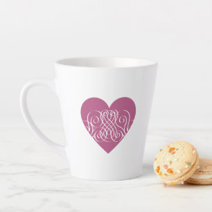 Caneca De Café Latte Elegante Coração Rosa em Filigrana, Ideia de Prese