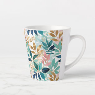 Caneca De Café Latte Elegante deixa o padrão aqua rosa-rosa-azul Dourad