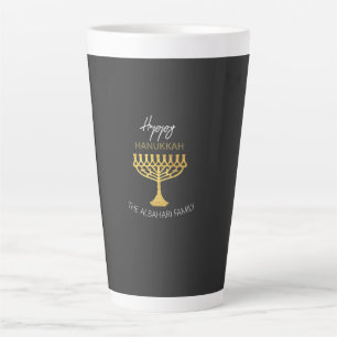 Caneca De Café Latte Elegante Feliz Hanukkah Menorá Dourada