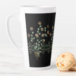 Caneca De Café Latte Elegante Floral com Preto