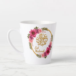 Caneca De Café Latte Elegante Floral Eid Mubarak Dourado Caligrafia Ára