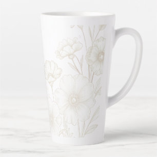 Caneca De Café Latte Elegante Fundo de Moldura de Arte de Linha Floral 