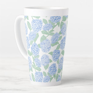 Caneca De Café Latte Elegante Hortênsia Azul Verde Preppy