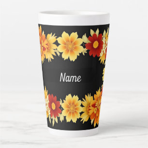 Caneca De Café Latte Elegante Moldura Floral
