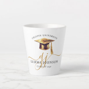 Caneca De Café Latte Elegante Monograma de Graduação em Letra Dourada