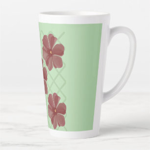 Caneca De Café Latte Elegante Padrão de Treliça Floral Borgonha e Verde