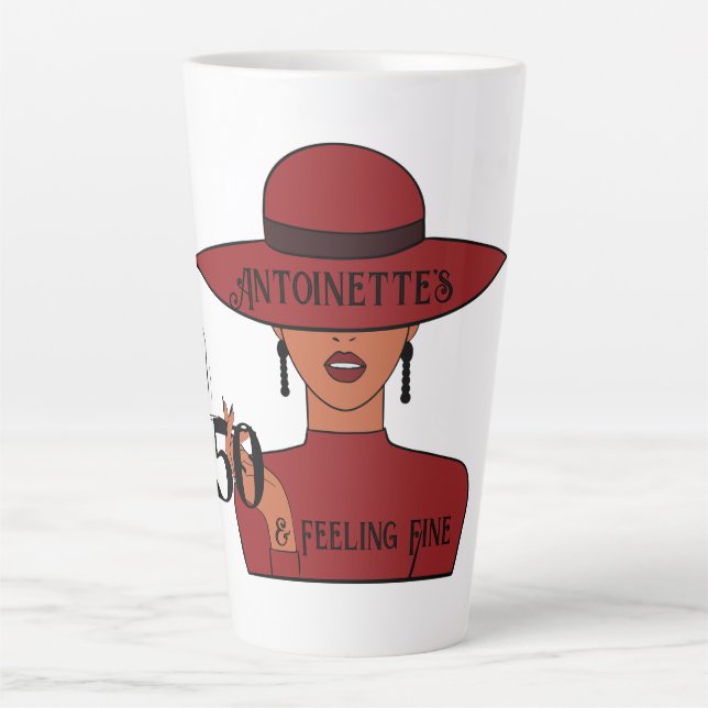 Caneca De Café Latte Elegante Red Hat 50th Birthday (Frente)