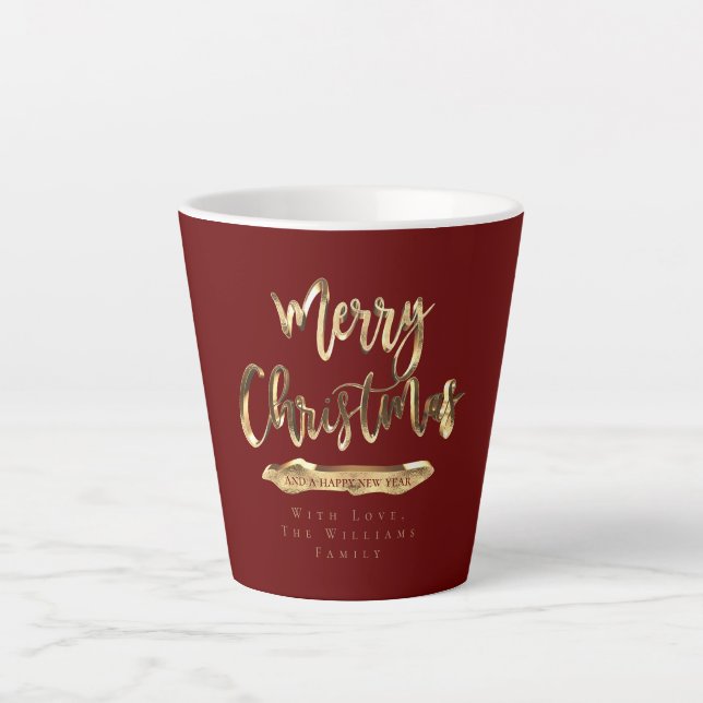 Caneca De Café Latte Elegante Roteiro Feliz Natal e Feliz ano novo (Frente)