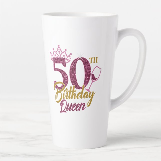Caneca De Café Latte Elegante Sparkle 50º Aniversário Rainha Rhinestone (Direita)