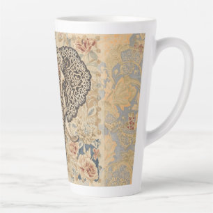 Caneca De Café Latte Elegante Vintage, Elefante Antigo, Bege Azul Pêsse