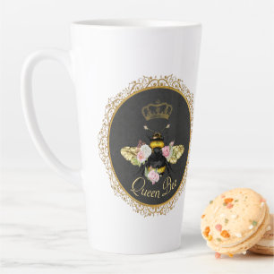 Caneca De Café Latte Elegantes Rosas Rosa Rainha Abelha Francesa Cinza