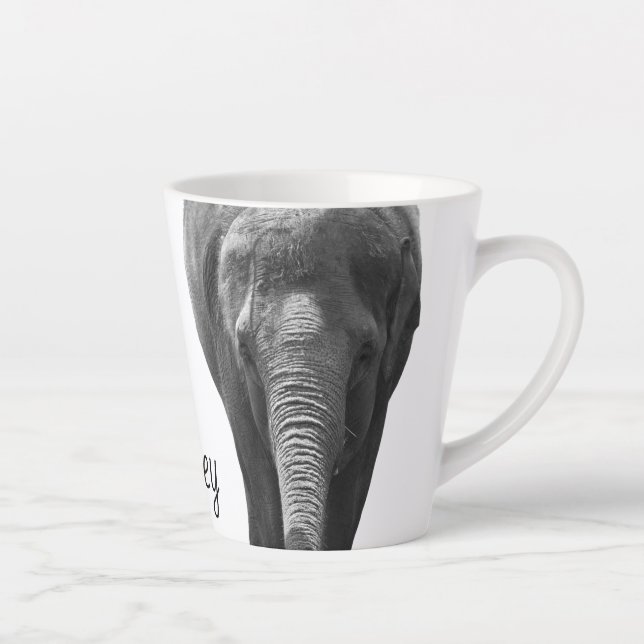 Caneca De Café Latte Elephant Wildlife Art Nome Personalizado Animal (Direita)