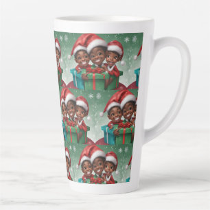 Caneca De Café Latte Elf de Natal Afro-Americano