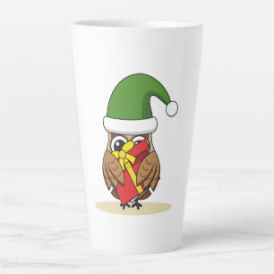 Caneca De Café Latte Elf Owl de Natal com Presente