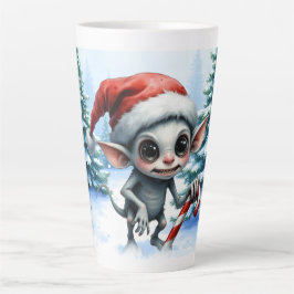 Caneca De Café Latte Elfo de Natal com Candy Cane.