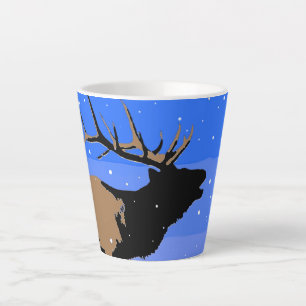Caneca De Café Latte Elk Bugling no inverno - Arte original sobre a vid
