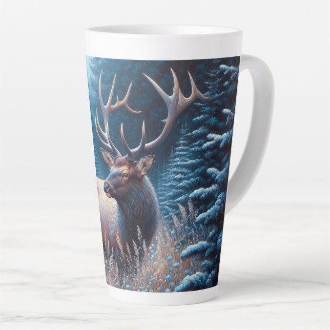 Caneca De Café Latte Elk Bull em Prado com Pinheiros (Ângulo direito)
