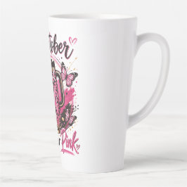 Caneca De Café Latte Em Outubro Usamos Abóbora Rosa