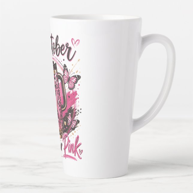 Caneca De Café Latte Em Outubro Usamos Abóbora Rosa (Direita)