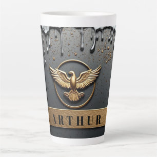 Caneca De Café Latte Emblema de Águia Dourada com Asas Estendidas