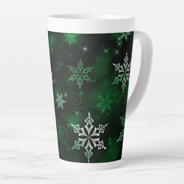 Caneca De Café Latte Emerald Green Snowflake Motif (Ângulo direito)